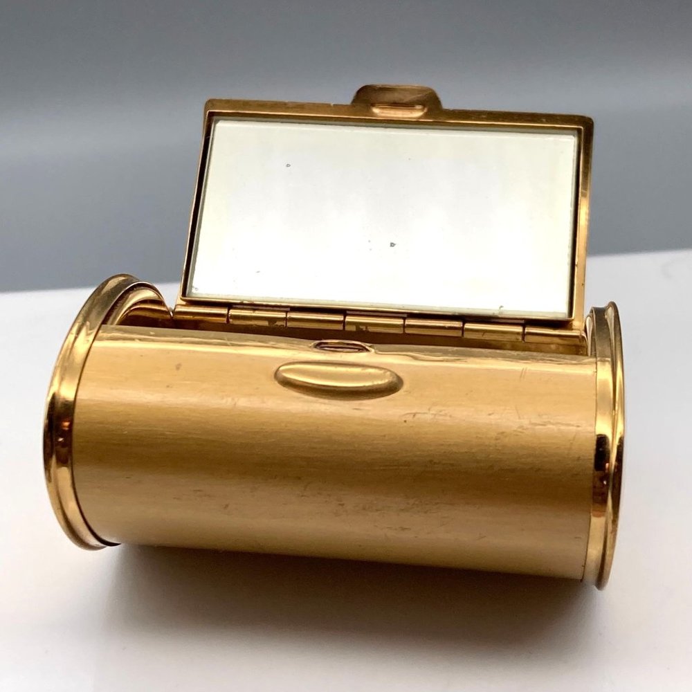 RARE MCM Bolster Powder Compact, Elegant Brushed Gold Tone Glam with Mirror